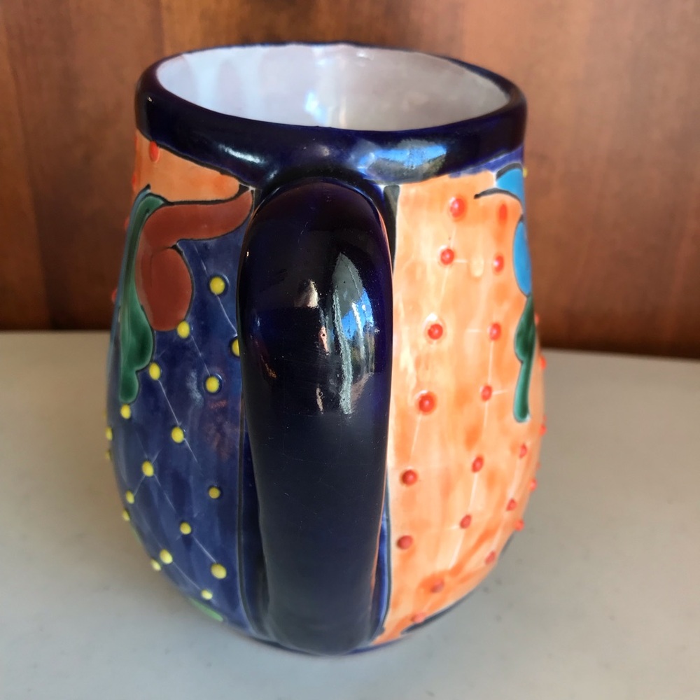 Vintage Vibrant Colorful Hobnail Hand Made Mexican Pottery Pitcher - Picture 3 of 8